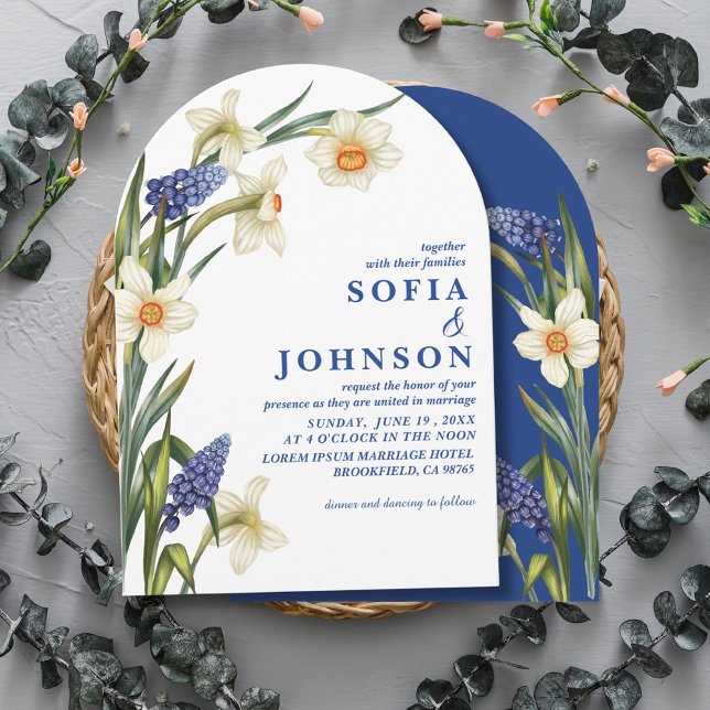 Invitación Boda Boho Chic de flores azules marino y blancas (Subido por el creador)