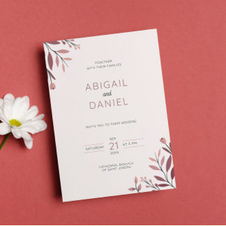 Invitación Boda boho chic hojas y ramas rojas