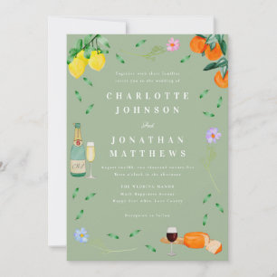 Invitación Boda Boho Cítrico y Vino Verde Salvia