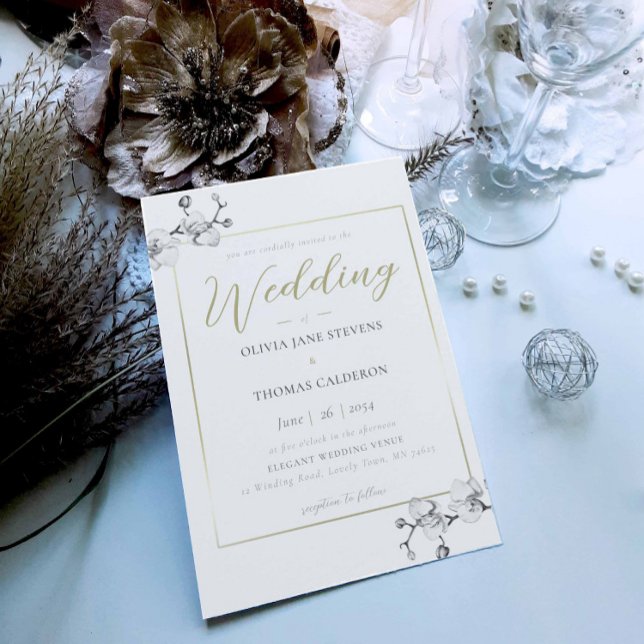 Invitación Boda Boho Classic Frame Black White Gold Orchid (Subido por el creador)