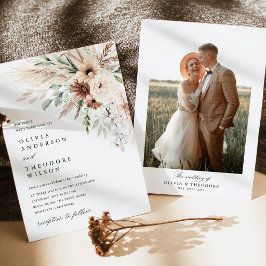 Invitación Boda Boho con Hierba de Pampas Floral Foto Atrás