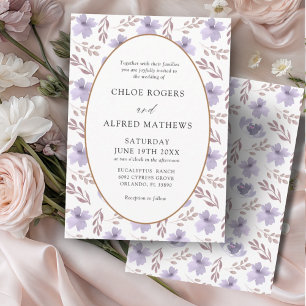 Invitación Boda Boho con Patrón Floral Púrpura y Dorado