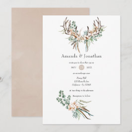 Invitación Boda Boho de acuarela con algodón y eucalipto