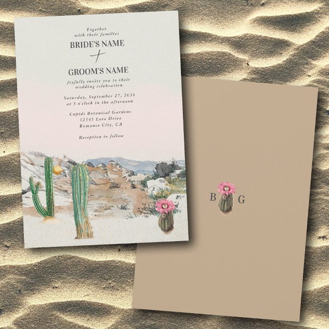 Invitación Boda Boho de Cactus del Desierto con Acuarela (Watercolor Desert Cactus Boho Wedding Invitation)