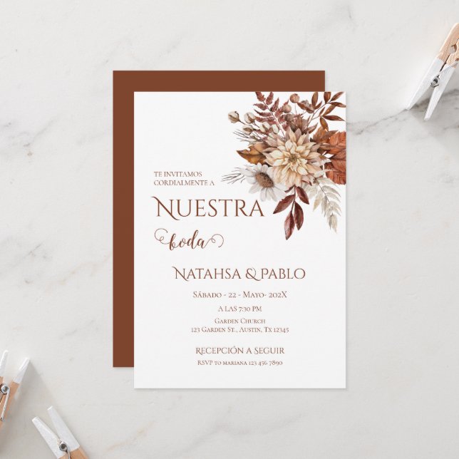 Invitación Boda Boho de España (Anverso/Reverso In Situ)