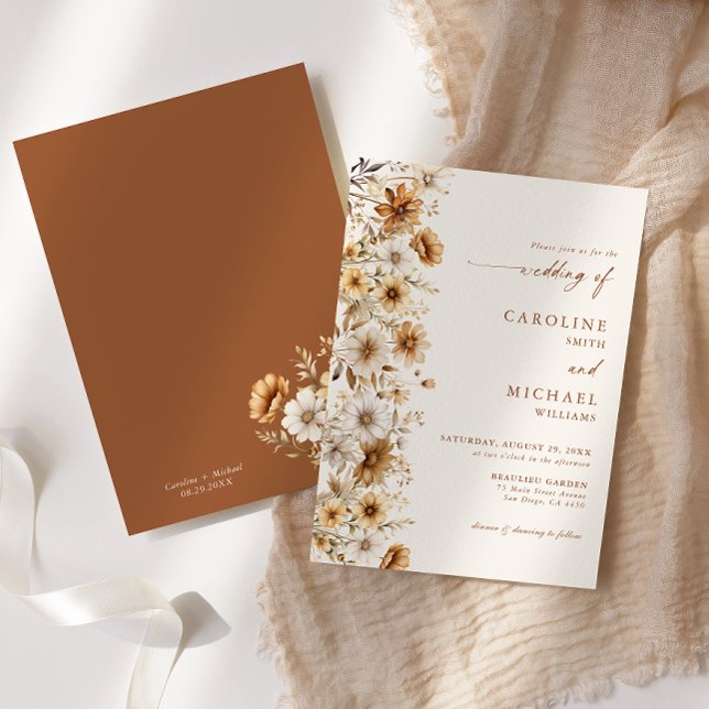 Invitación Boda boho de flor silvestre de naranja quemada (Subido por el creador)