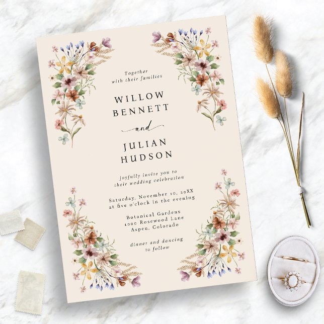 Invitación Boda Boho de flores silvestres (Wildflower Boho Wedding Invitation
)