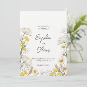 Invitación Boda Boho de Flores Silvestres Amarillas Neutrales