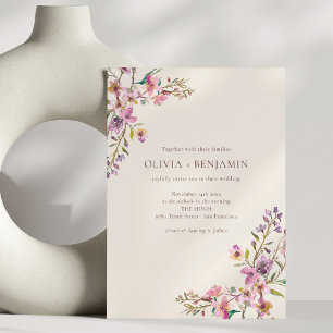 Invitación Boda Boho de Flores Silvestres Rosa Púrpura Capric