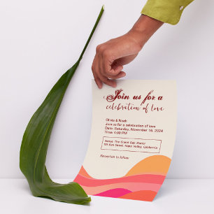 Invitación Boda Boho de la época amarilla rosa de las olas re