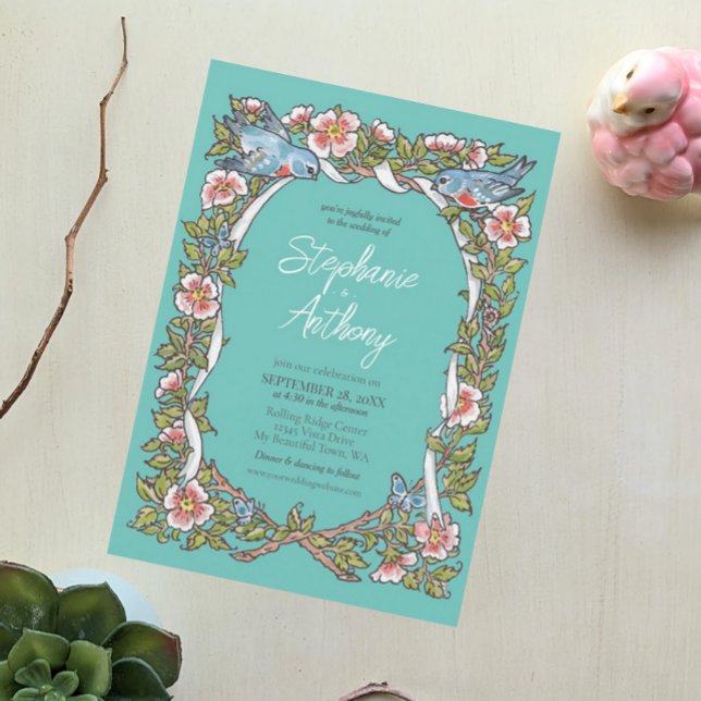 Invitación Boda Boho de la frontera floral de aves silvestres (Subido por el creador)