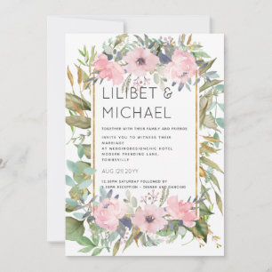 Invitación Boda Boho de la vegetación floral rosa de Rubor