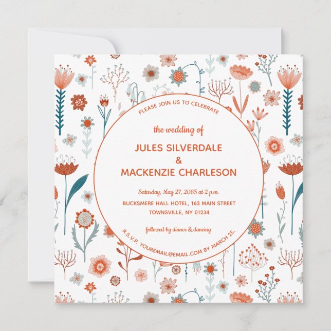 Invitación Boda Boho de las flores de verano escandinavas (Anverso)