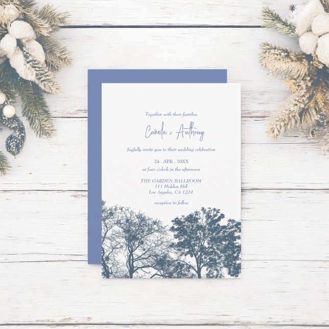 Invitación Boda Boho de los árboles de fondo azul (Subido por el creador)