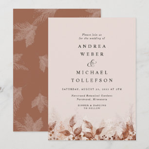 Invitación Boda Boho de Pasto Pampas Marrón Bronceado Óxido