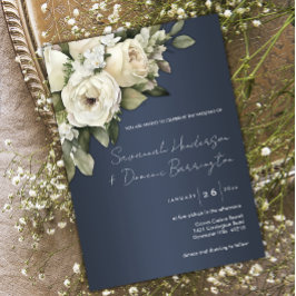 Invitación Boda Boho de Rosas Blancas Azules