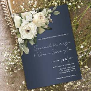 Invitación Boda Boho de Rosas Blancas Azules