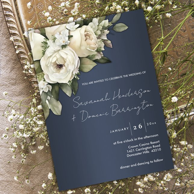Invitación Boda Boho de Rosas Blancas Azules (Subido por el creador)