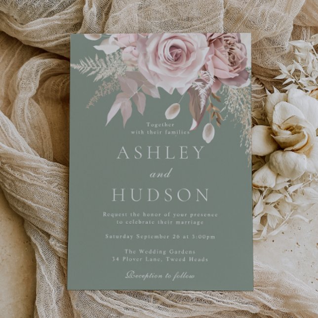 Invitación Boda Boho de Rosas Blush & Sage (Subido por el creador)