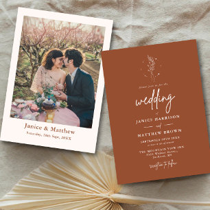 Invitación Boda Boho de Terracota Mínima Naranja Quemada