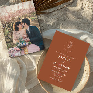 Invitación Boda Boho de Terracota Mínima Naranja Quemada