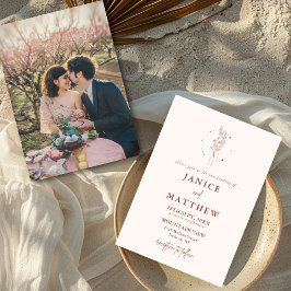 Invitación Boda Boho de Terracota Mínima Naranja Quemada