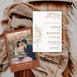 Invitación Boda Boho de Terracota Mínima Naranja Quemada