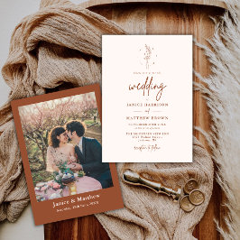 Invitación Boda Boho de Terracota Mínima Naranja Quemada