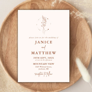 Invitación Boda Boho de Terracota Mínima Naranja Quemada