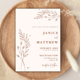 Invitación Boda Boho de Terracota Mínima Naranja Quemada