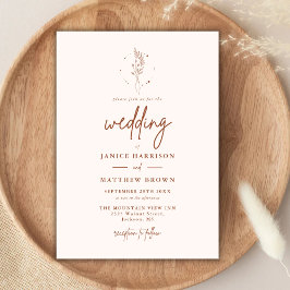 Invitación Boda Boho de Terracota Mínima Naranja Quemada
