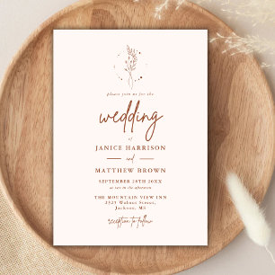Invitación Boda Boho de Terracota Mínima Naranja Quemada