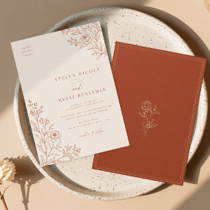 Invitación Boda Boho de Terracota Minimalista Naranja Quemada