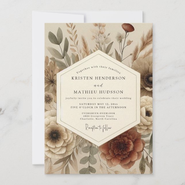 Invitación Boda Boho de Terracota Otoñal (Anverso)