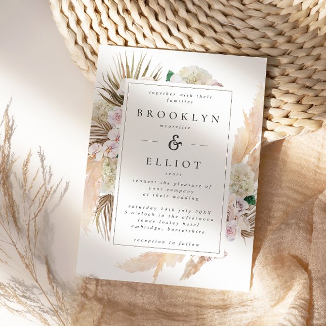 Invitación Boda Boho de Watercolor Pampas Grass & Flowers (Subido por el creador)