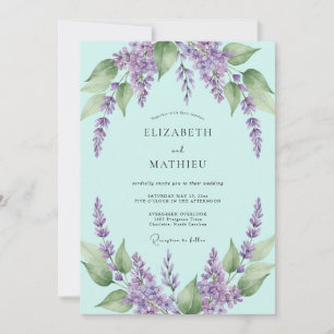 Invitación Boda Boho de Wisteria Morada y Menta