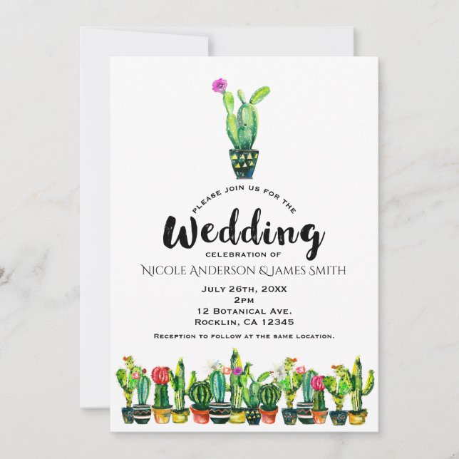 Invitación Boda Boho del sudoeste rústico floral de cactus (Anverso)