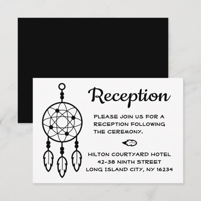 Invitación Boda Boho Dreamcatcher Recepción Negro Blanco (Anverso / Reverso)
