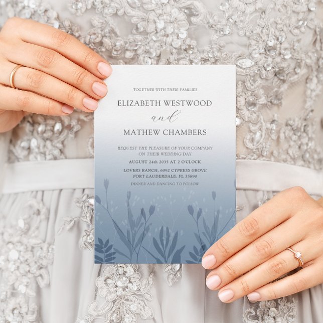 Invitación Boda Boho Dusty Blue con Hojas Prensadas  (Subido por el creador)