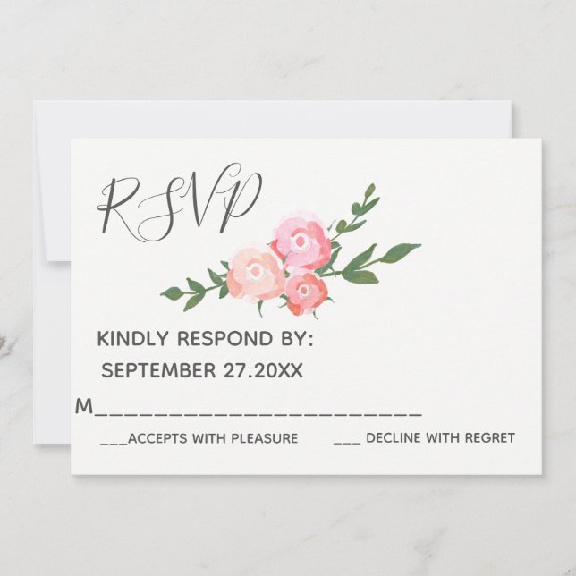 Invitación Boda boho elegante con rosas acuarela RSVP (Anverso)