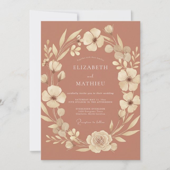 Invitación Boda Boho Elegante de Terracota (Anverso)