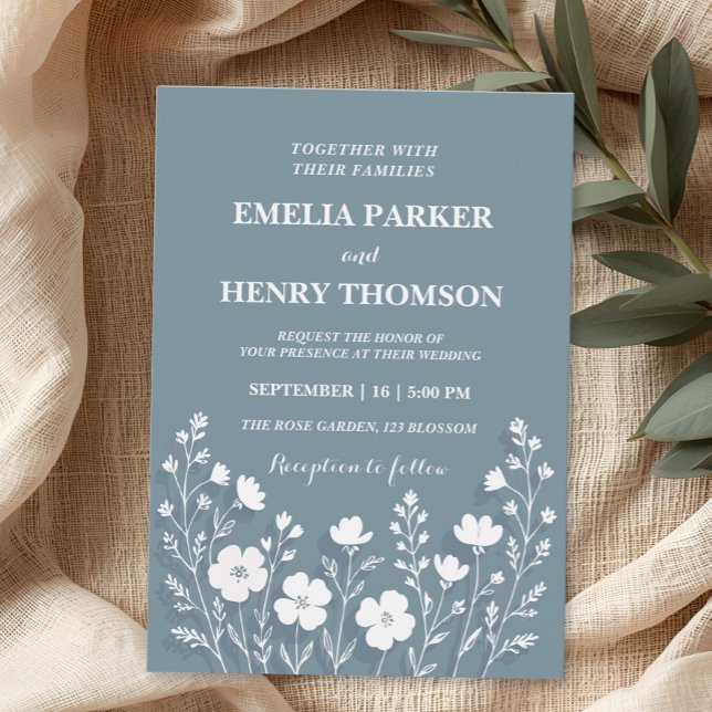 Invitación boda boho elegante de wildflower periwinkle (Subido por el creador)
