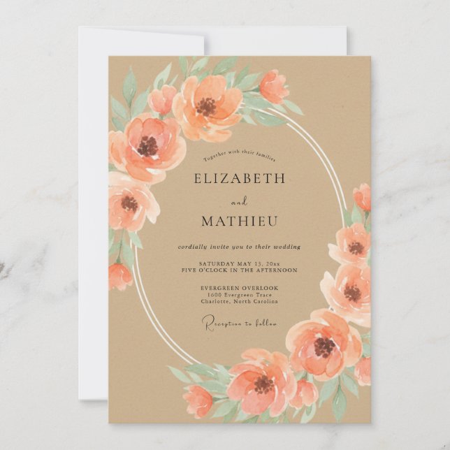 Invitación Boda Boho Encantadora de Melocotón (Anverso)