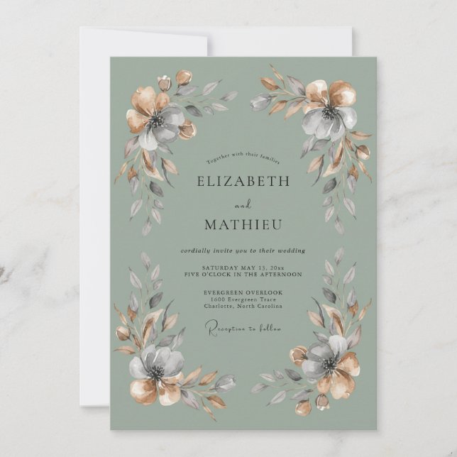 Invitación Boda Boho Etérea Verde Salvia (Anverso)