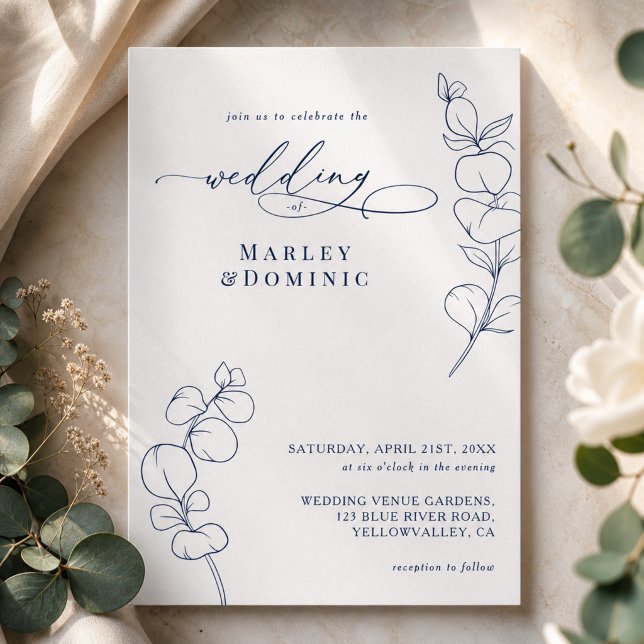 Invitación Boda Boho Eucalipto Springs Azul Marino y Blanco (Subido por el creador)
