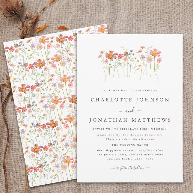 Invitación Boda Boho Fall Wildflower Meadow (Boho fall Wildflower floral Wedding invitation Watercolor autumn flowers orange terracotta brown)