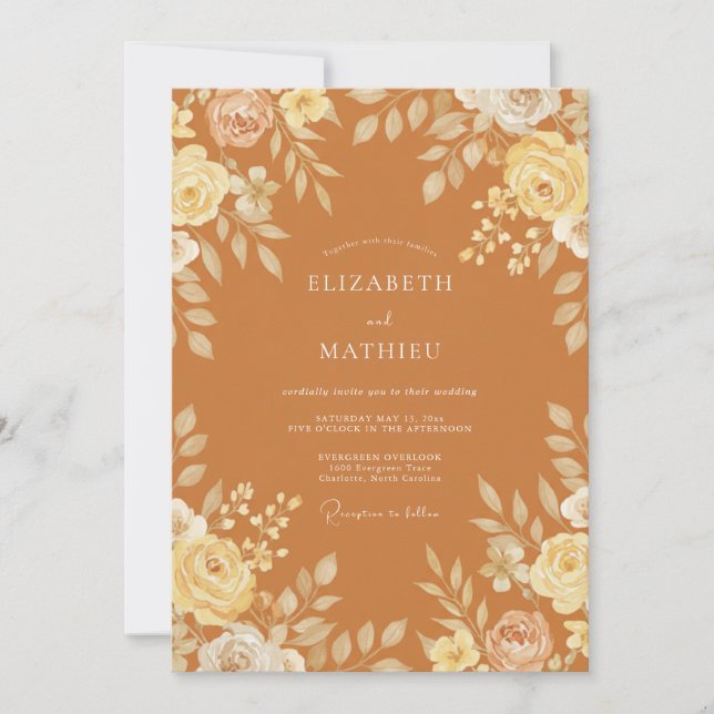 Invitación Boda Boho Feliz Naranja Quemada (Anverso)