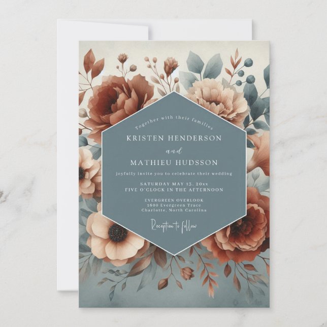 Invitación Boda Boho Flor de Terracota (Anverso)