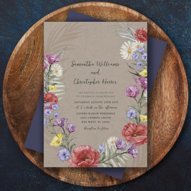 Invitación Boda Boho Flor Silvestre Kraft y Morado  (Subido por el creador)