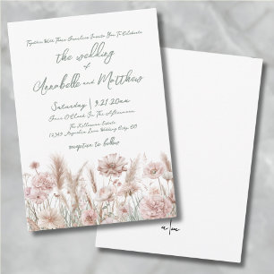 Invitación Boda Boho Flor Silvestre Rosa Sonrojo
